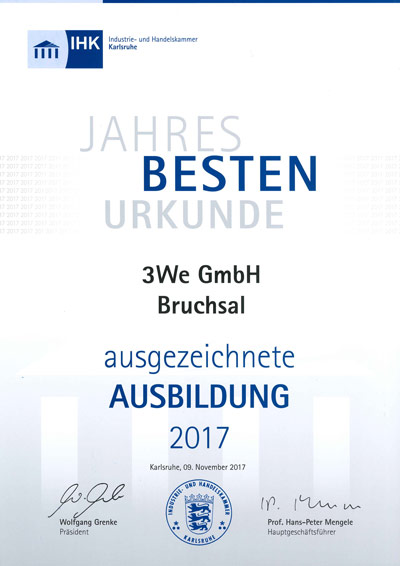 3We Jahresbestenauszeichnung 2017 ausgezeichnete Ausbildung