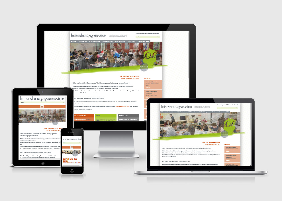 Website Heisenberg Gymnasium Bruchsal, Ettlingen und Karlsruhe